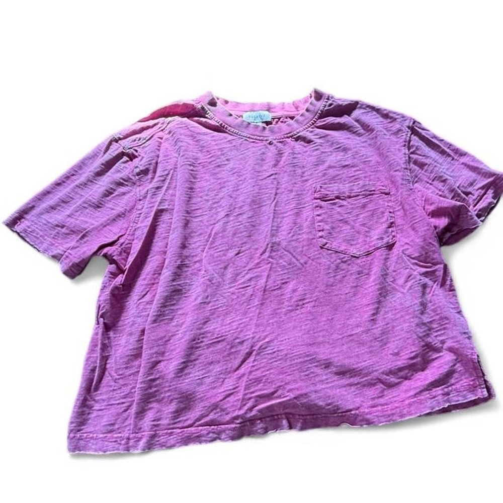 Evereve Women's Pink Linen Blend Pocket Tee Short Sleeve Casual Size M